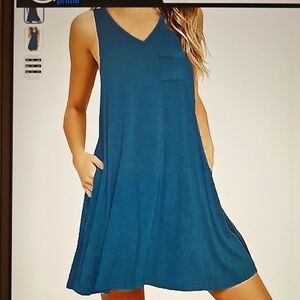 NWOT Senserize Summer Beach Sleeveless Swing Loose Tank Dress/Coverup Pockets XL